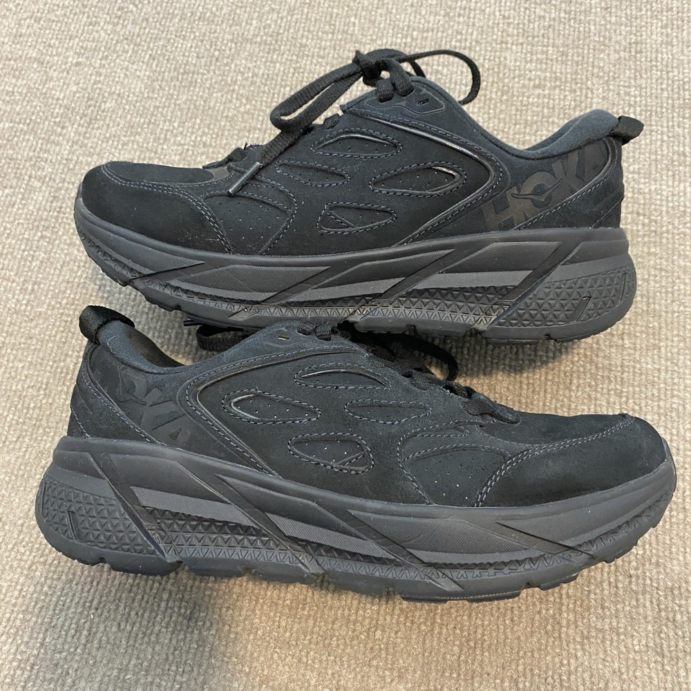 HOKA Clifton Black Shadow Suede Mens 8 Womens 9 Low Top Lace-Up Shoes 1122571